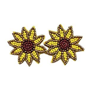 Sunflower Seed Beaded Stud Earrings Fall Autumn Fashion Floral Jewelry NEW